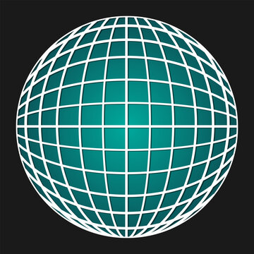 The globe divided by a grid of parallels and meridians. Black background. Vector illustration