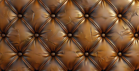 Fototapeta premium Luxury leather background with golden brown texture of rhombus buttons