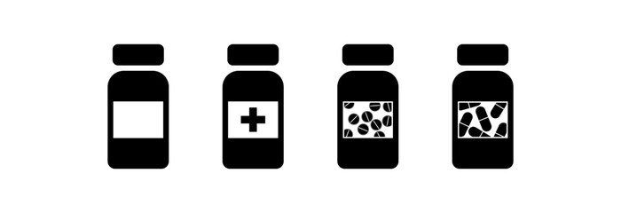 Jars for different types of pills. A set of icons.