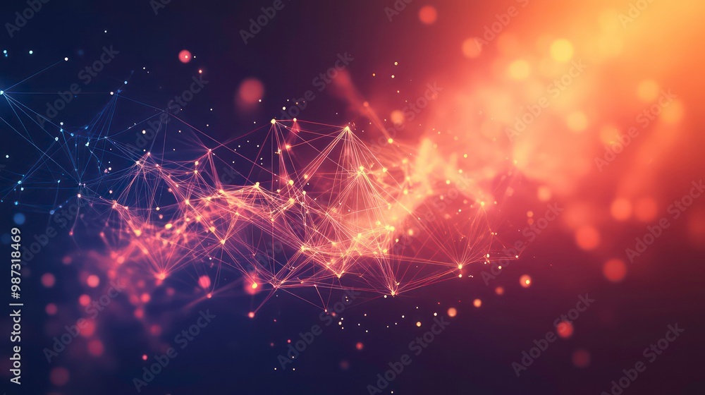 Aufkleber abstract digital background with glowing lines and bokeh lights.