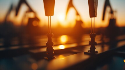 A close-up view of oil extraction equipment during sunrise, encapsulating the intricate technological aspects of the oil industry and its significance in energy production.