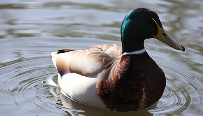 Duck with Reflections Swimming in a Pond