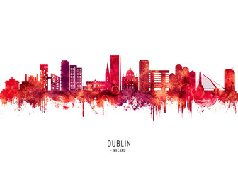 Fototapeta premium Dublin Ireland Skyline Red