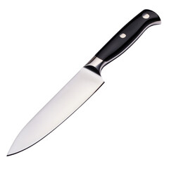 Sharp Kitchen Knife with Black Handle and Stainless Steel Blade on transparent background