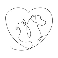 Dog and cat one line continuous. Line art Dog and Cat silhouette. Hand drawn vector art.
Cat and dog drawing in one continuous line sketch vector
