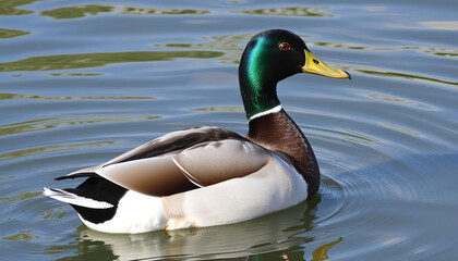 Obraz premium Duck with Reflections Swimming in a Pond
