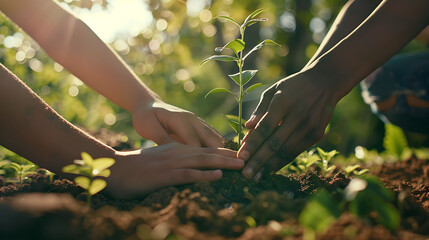 Hands Nurturing A Young Plant In Rich Brown Soil