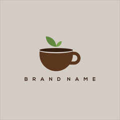 coffee or tea cup and leaves vector logo