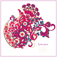 Paisley Vector Pattern. Floral Isolated Asian Illustration