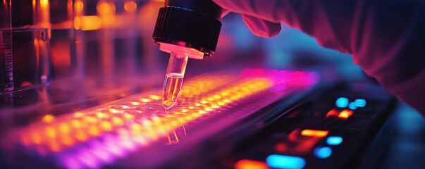 Scientist inserting samples into a hightech DNA sequencing machine, biotech innovation