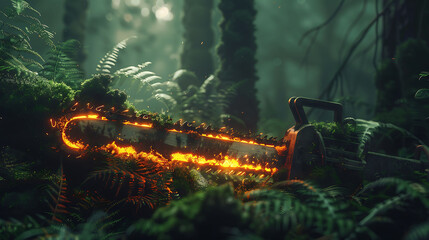 Chainsaw Lying On The Ground In Flames