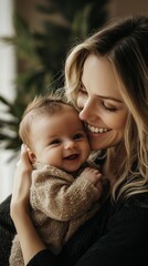 Obraz premium Smiling young woman holding her newborn baby