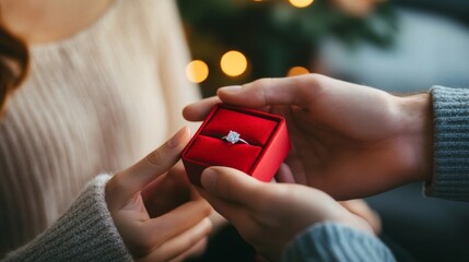 Proposal with ring in red box at home - Powered by Adobe