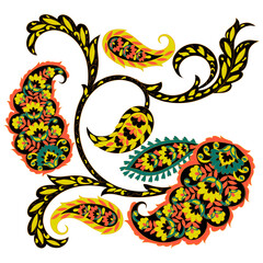 Floral isolated pattern with paisley ornament. Ornate floral decor. Vector illustration