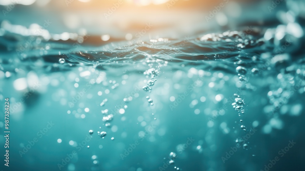 Poster this image captures bubbles rising underwater, with a bright light filtering through, creating a ser