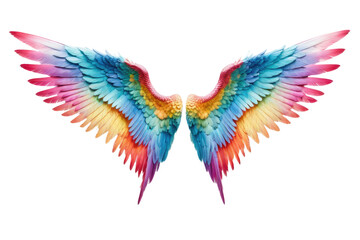 Obraz premium A single pair of angel devil wings spread in a full-body stance, exhibiting hues of pastel contrasted with vibrant colors, isolated with meticulous precision on a stark white background, high-quality