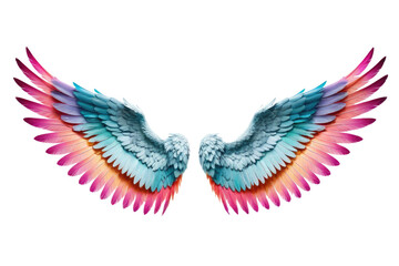 Obraz premium A single pair of angel devil wings spread in a full-body stance, exhibiting hues of pastel contrasted with vibrant colors, isolated with meticulous precision on a stark white background, high-quality