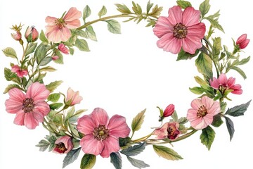 Fototapeta premium Watercolor Wreath of Delicate Pink Flowers