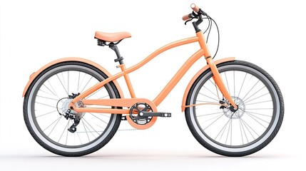 Fototapeta premium Bright Orange Bicycle on White Background with Modern Design and Fenders