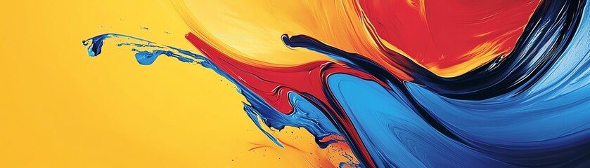 Abstract artistic background with vivid yellow, red, and blue brush strokes. Perfect for creative and colorful design projects.