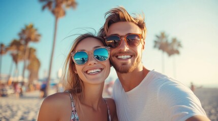Obraz premium Couple smiles in Venice Beach, CA