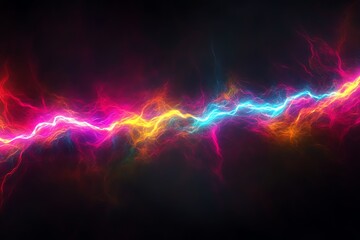 Vibrant neon light streak against dark background, illustrating energy, electricity, and dynamic movement.