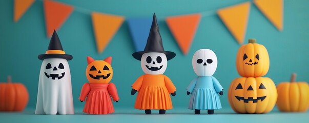 Naklejka premium Halloween decorations with playful figures.
