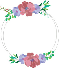 Watercolor floral frame background with golden frame
