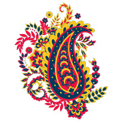 Isolated traditional Asian element Paisley. Traditional colorful paisley vector pattern. Pattern for textile design or fabrics. Fashionable design