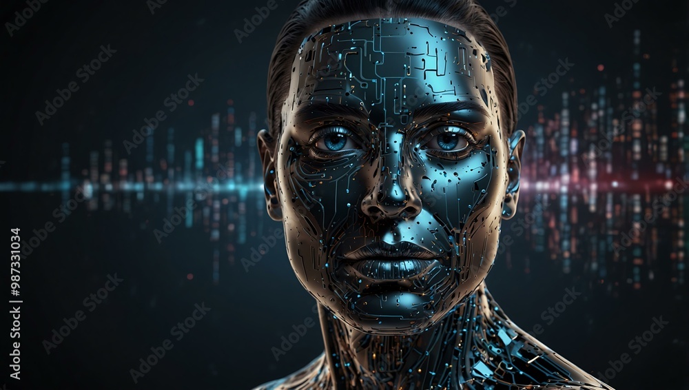 Poster abstract digital face representing artificial intelligence.