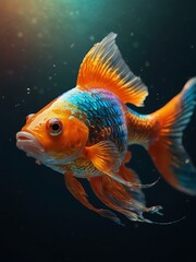 Abstract goldfish with iridescent scales.