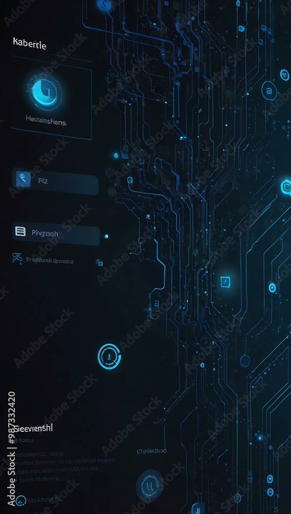 Poster abstract smartphone interface with ai on a dark blue background.