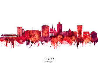 Fototapeta premium Geneva Switzerland Skyline Red