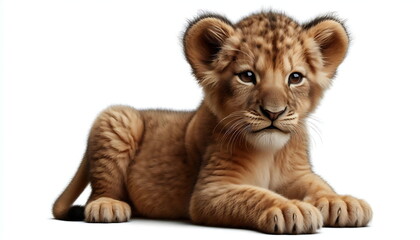 Adorable Little Lion Child on a White Background
