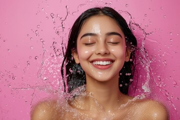 Radiant Indian Beauty Enjoying a Refreshing Water Splash generative ai
