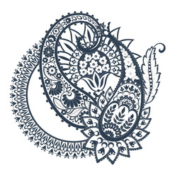 Floral isolated pattern with paisley ornament. Ornate floral decor. Vector illustration