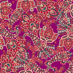 Vector seamless paisley pattern. Vintage flowers background. Decorative ornament backdrop for fabric, textile, wrapping paper, card, invitation, wallpaper, web design