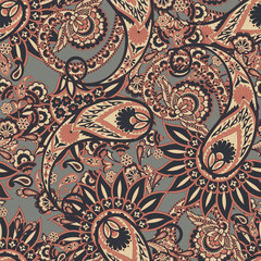 Vintage floral background. Damask paisley seamless vector pattern