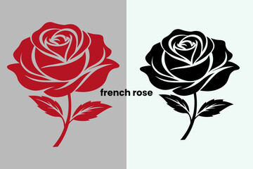 Vibrant french  Rose Illustration with Bold Red Petals"