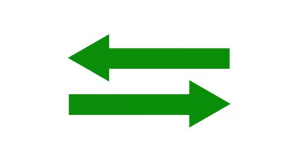 Swipe left and right green arrow animation on a white background. Left-right arrow loading seamless loop into alfa channel