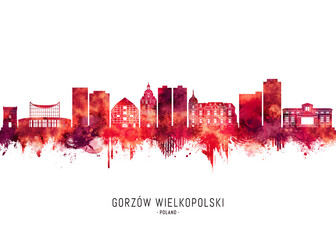 Fototapeta premium Gorzow Wielkopolski Poland Skyline Red