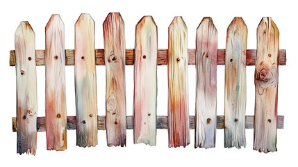 watercolor painting of one single wooden fence isolated on white background