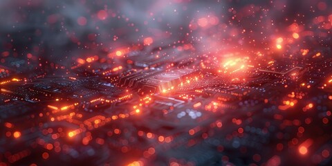 Fototapeta premium Abstract Circuit Board with Glowing Red Lights