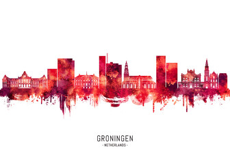 Fototapeta premium Groningen Netherlands Skyline Red