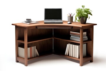 A corner desk maximizing space utilization, ideal for compact home offices or bedrooms,