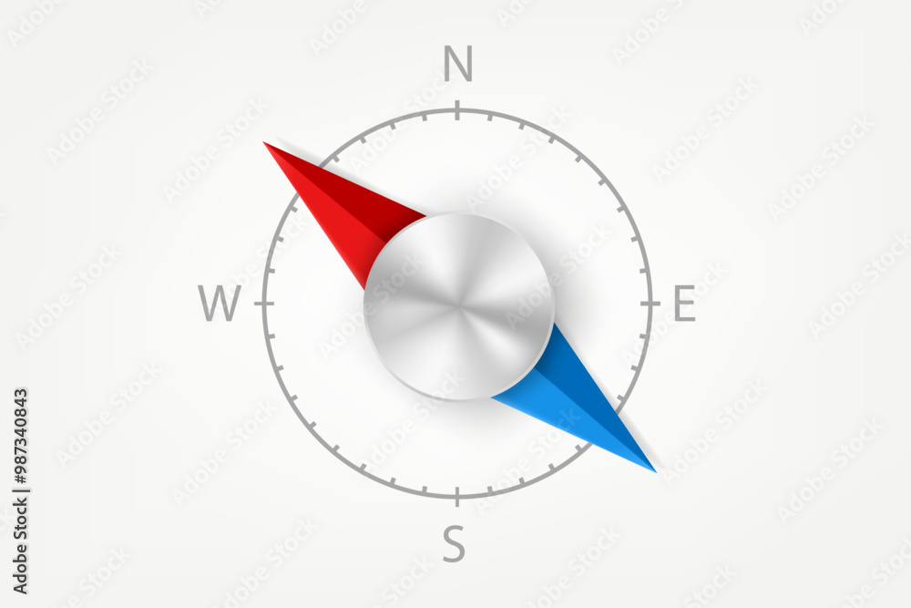 Aufkleber Compess with red and blue arrows. 3d vector object isolated on white background