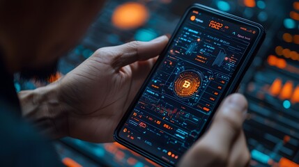 Digital currency being transferred through a blockchain app on a smartphone, showing decentralized financial transactions