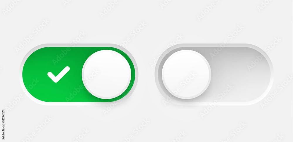 Leinwandbilder Interface toggle buttons set. On Off switch. 3d vector element idolated on white background