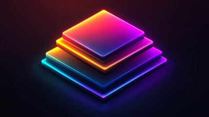Isometric icon of four square layers with a colorful gradient