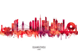 Fototapeta premium Guangzhou China Skyline Red